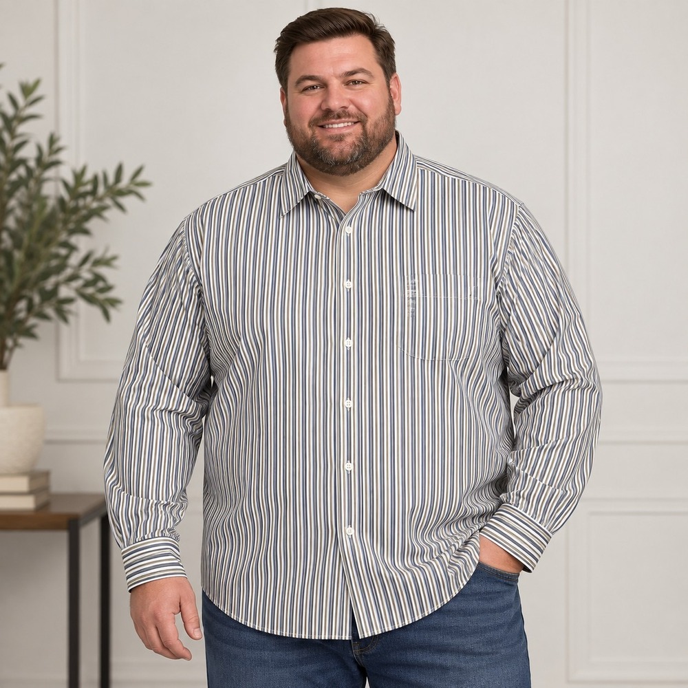 Roundtree & Yorke Butcher Striped Shirt Men's 3XT Tall Preppy Old Money Dadcore